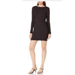 4SI3NNA Women's M- Sadie Long Sleeve Black Round Neck Knotted Bodycon Mini Dress